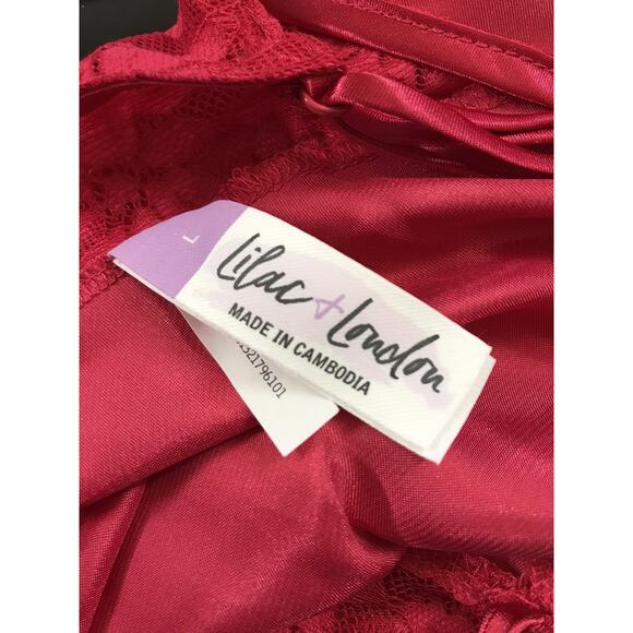 NWOT Lilac + London Solid SATIN SOFT Cami Pajama Top & Pajama Shorts Set RED LG - Picture 8 of 8